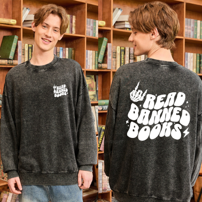 Pagewings Read Banned Books Unisex Washed Sweatshirt