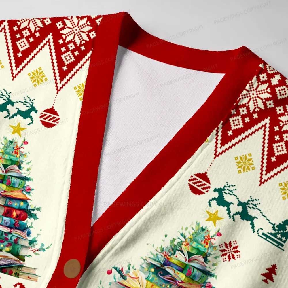 Pagewings Holiday Book Tree Unisex Ugly Cardigan Sweaters