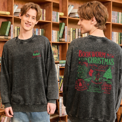 Pagewings Bookworm Christmas Unisex Washed Sweatshirt
