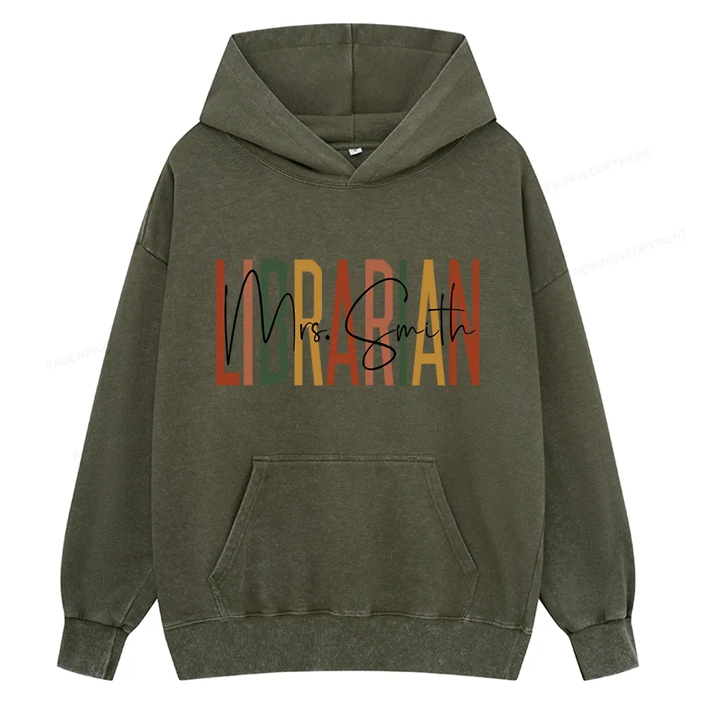 Pagewing Personalized Librarian Unisex Washed Hoodie