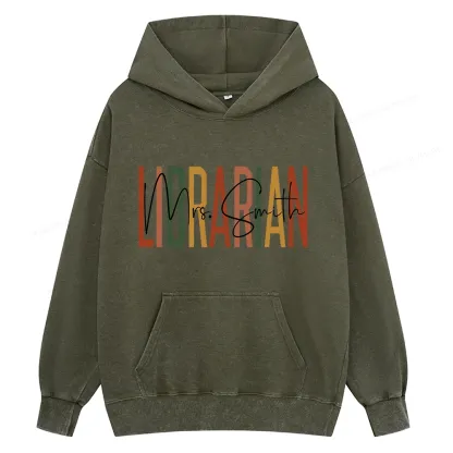 Pagewing Personalized Librarian Unisex Washed Hoodie
