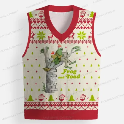 Pagewings Frog And Toad Unisex V-Neck Ugly Knit Vest