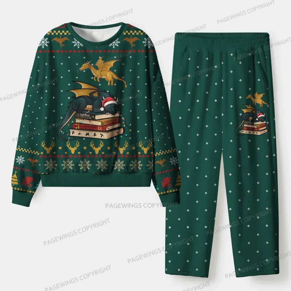 Pagewings Book Dragon Unisex Flannel Pajama Set