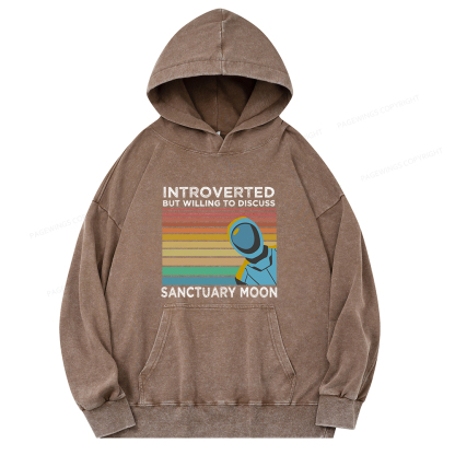 Pagewings Introverted But Willing to Discuss Sanctuary Moon Unisex Washed Hoodie