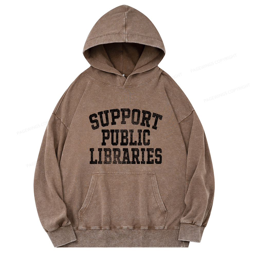 Pagewings Support Public Libraries Unisex Washed Hoodie