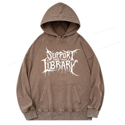 Pagewings Support Your Local Library Unisex Washed Hoodie