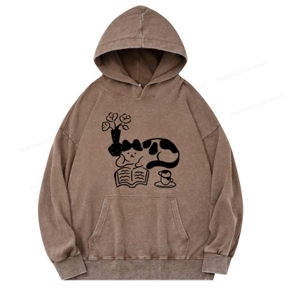Pagewings The Cat Who Loves Reading Unisex Washed Hoodie
