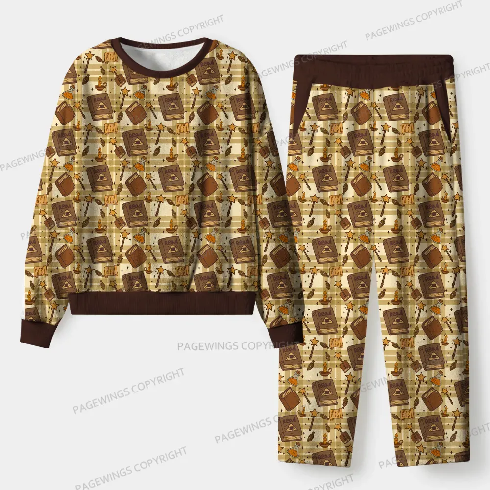 Pagewings Cats And Reading Unisex Flannel Pajama Set