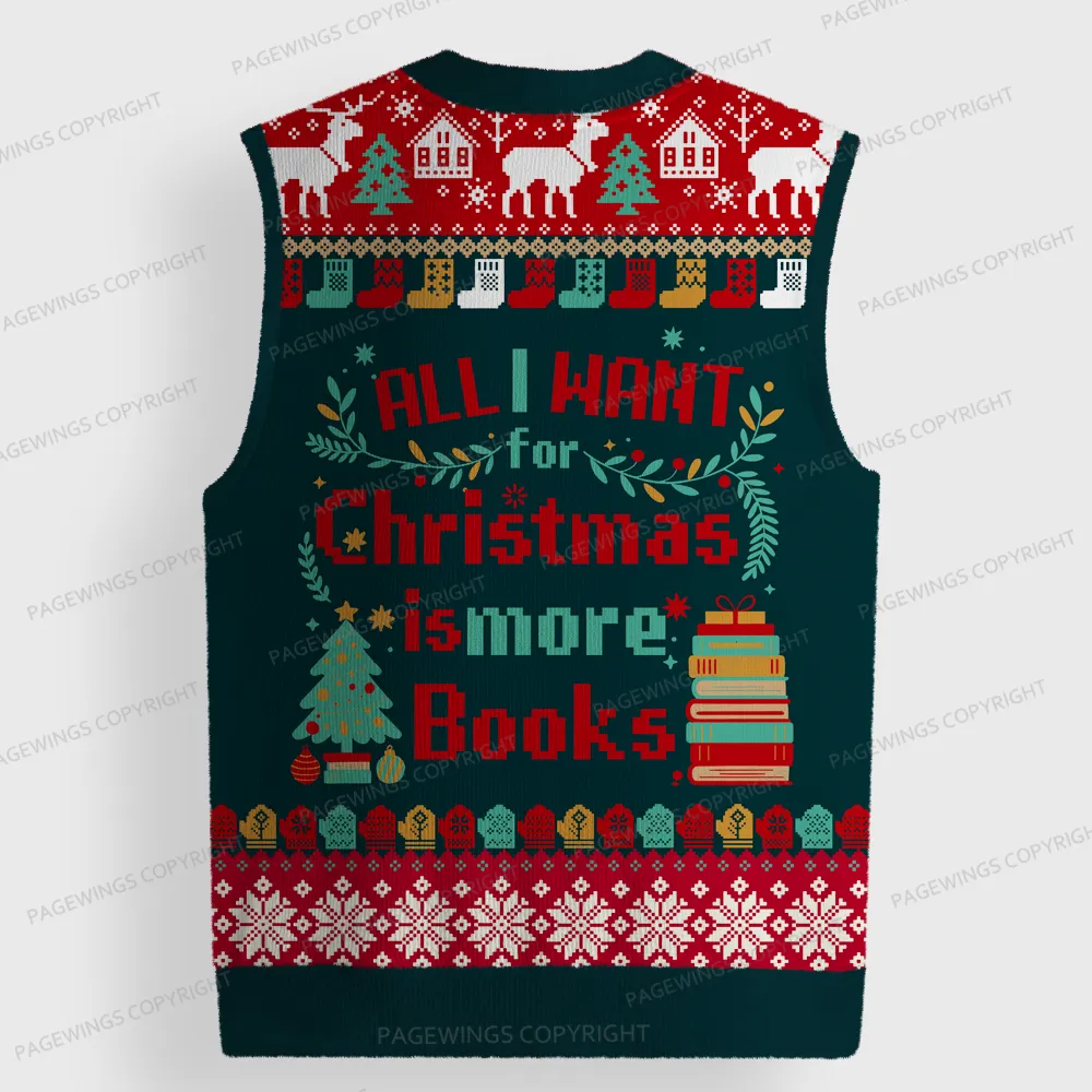 Pagewings All I Want For Christmas Is More Books Unisex V-Neck Ugly Knit Vest