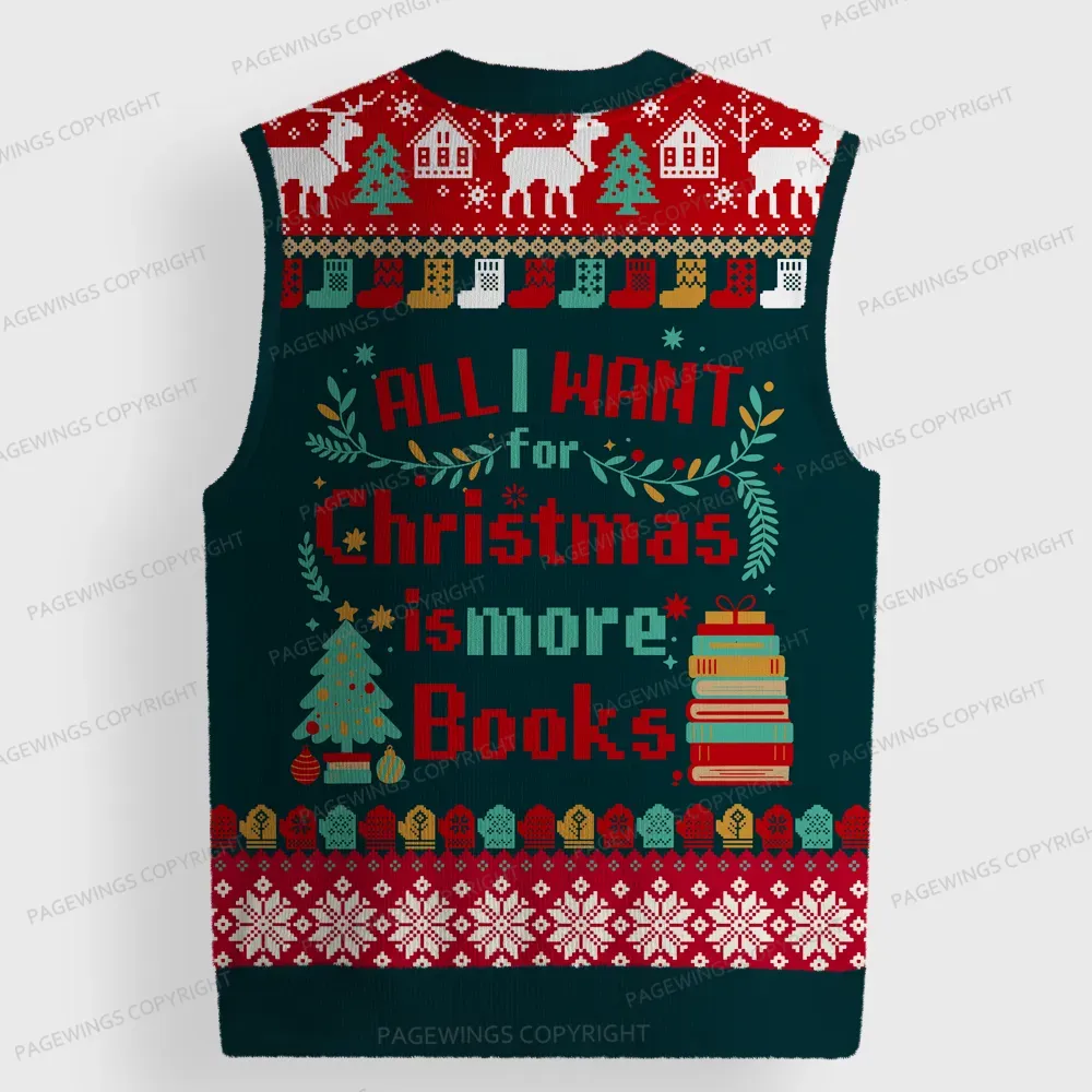 Pagewings All I Want For Christmas Is More Books Unisex V-Neck Ugly Knit Vest