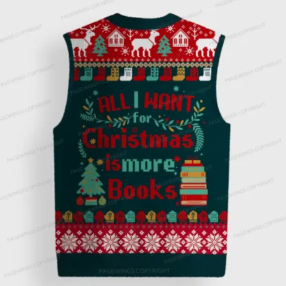 Pagewings All I Want For Christmas Is More Books Unisex V-Neck Ugly Knit Vest