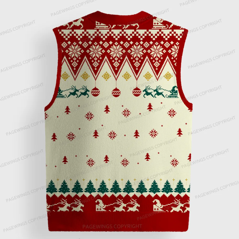 Pagewings Christmas Book Tree  Unisex V-Neck Ugly Knit Vest