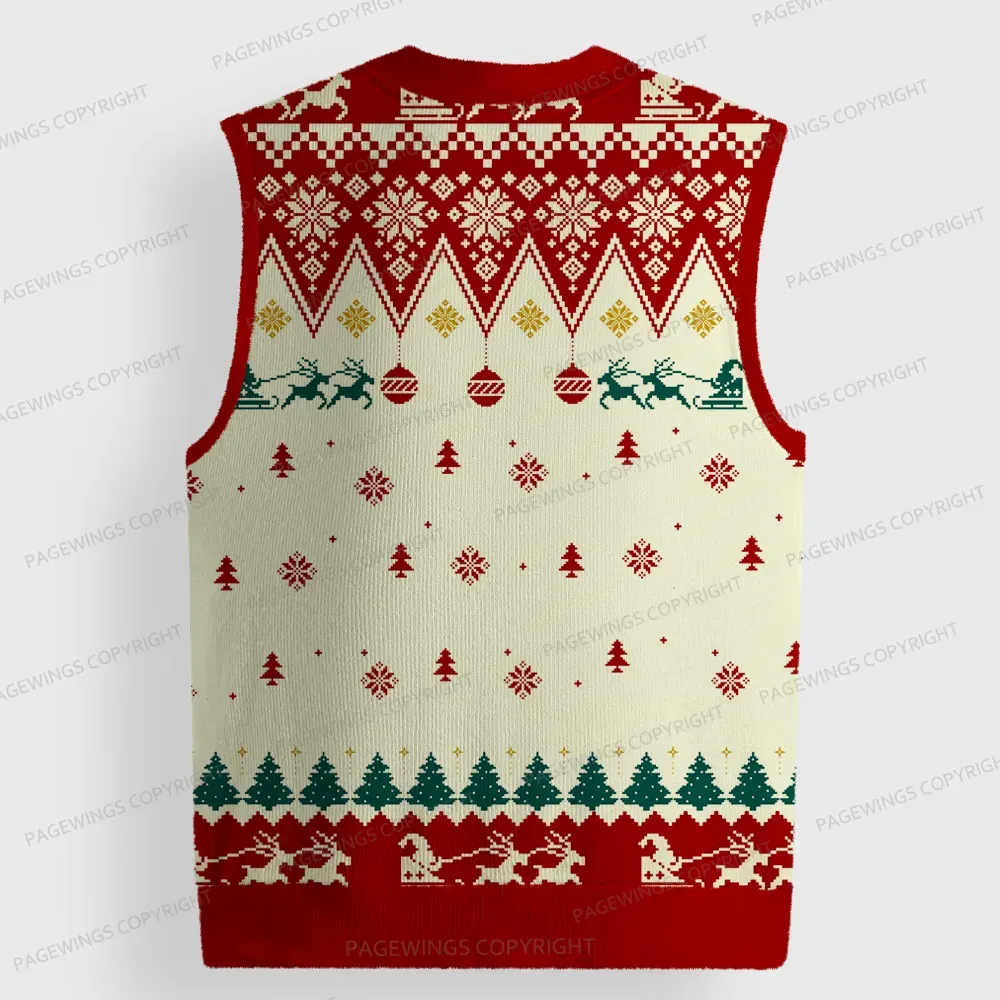 Pagewings Christmas Book Tree  Unisex V-Neck Ugly Knit Vest