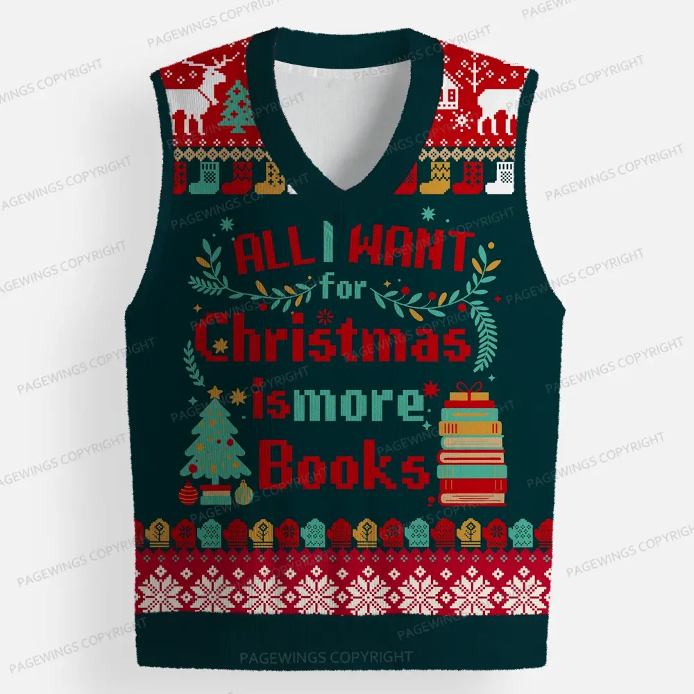 Pagewings All I Want For Christmas Is More Books Unisex V-Neck Ugly Knit Vest
