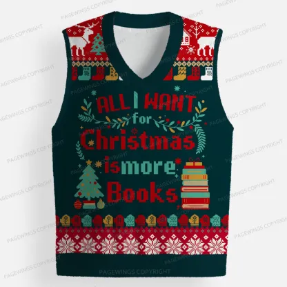 Pagewings All I Want For Christmas Is More Books Unisex V-Neck Ugly Knit Vest