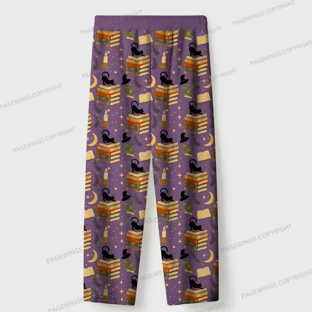 Pagewings Cats And Reading Unisex Flannel Pajama Set