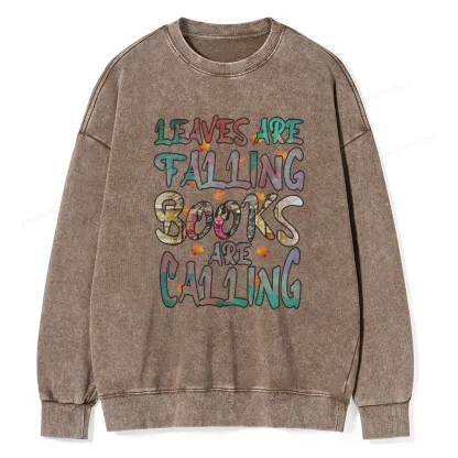 Pagewings Leaves Are Falling Books Are Calling Unisex Washed Sweatshirt