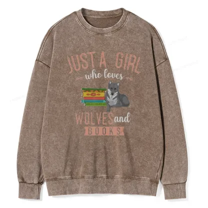 Pagewings Girls Forest Animal Book Wolf Reading Unisex Washed Sweatshirt