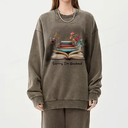 Pagewings Sorry I'm Booked Unisex Washed Sweatshirt