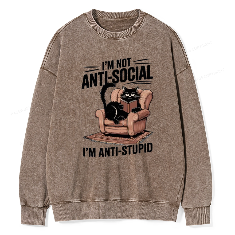 Pagewings Anti-Stupid Cat Unisex Washed Sweatshirt