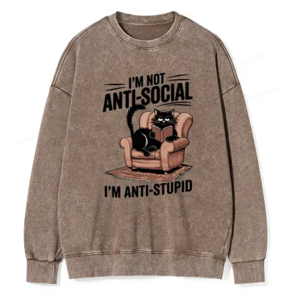 Pagewings Anti-Stupid Cat Unisex Washed Sweatshirt