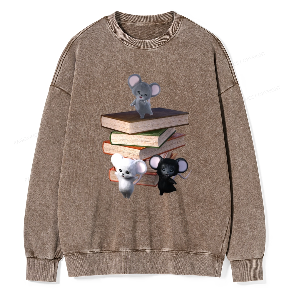 Pagewings Mouse Tail's Book Club Unisex Washed Sweatshirt