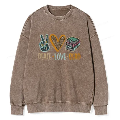 Pagewings Peace Love Read Books Unisex Washed Sweatshirt