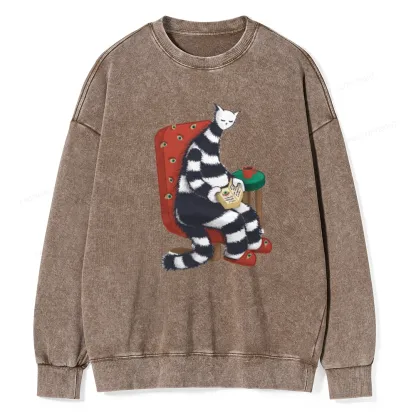 Pagewings Weird Cat Reading At Home Unisex Washed Sweatshirt