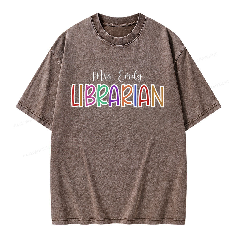 Pagewings Personalized Name Librarian Unisex Washed T-shirt