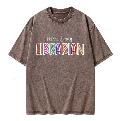 Pagewings Personalized Name Librarian Unisex Washed T-shirt