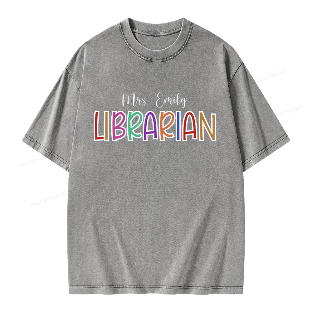 Pagewings Personalized Name Librarian Unisex Washed T-shirt