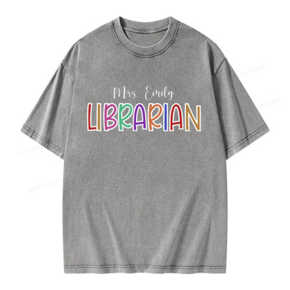 Pagewings Personalized Name Librarian Unisex Washed T-shirt