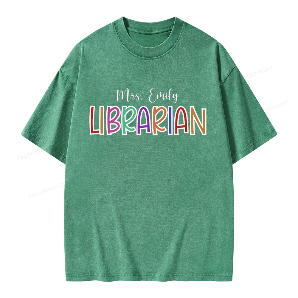 Pagewings Personalized Name Librarian Unisex Washed T-shirt