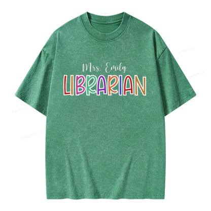 Pagewings Personalized Name Librarian Unisex Washed T-shirt