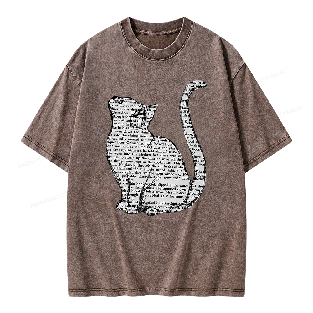 Pagewings Lots Of Books And Cute Cats Unisex Washed T-shirt