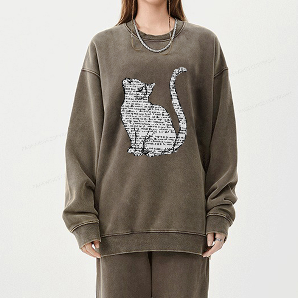 Pagewings Lots Of Books And Cute Cats Unisex Washed Sweatshirt