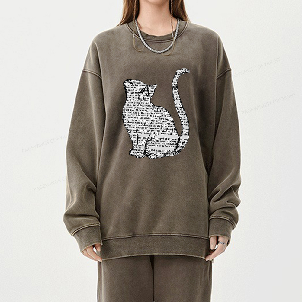 Pagewings Lots Of Books And Cute Cats Unisex Washed Sweatshirt