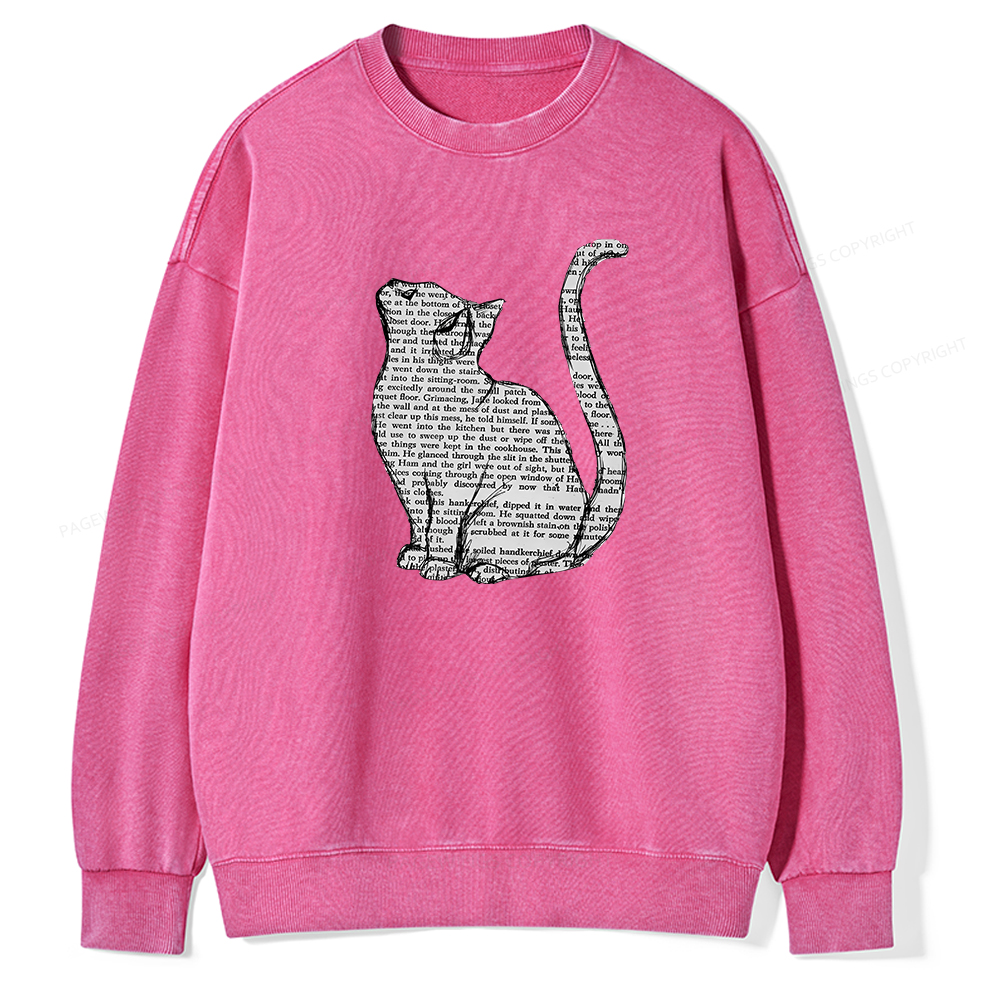 Pagewings Lots Of Books And Cute Cats Unisex Washed Sweatshirt
