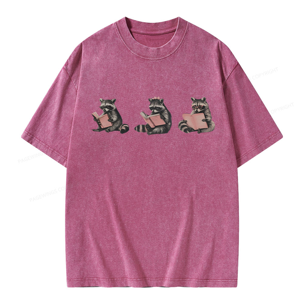 Pagewings Funny Raccoon Bookish Gift Unisex Washed T-shirt
