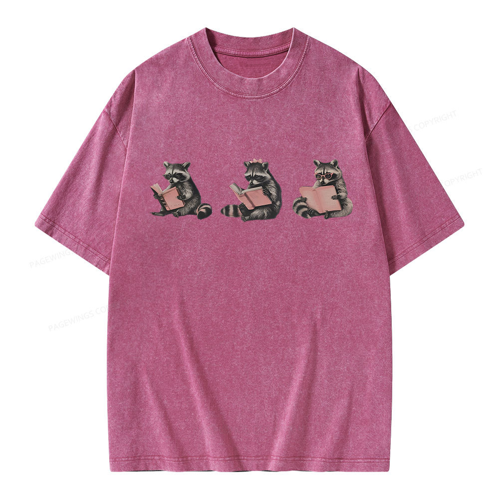 Pagewings Funny Raccoon Bookish Gift Unisex Washed T-shirt