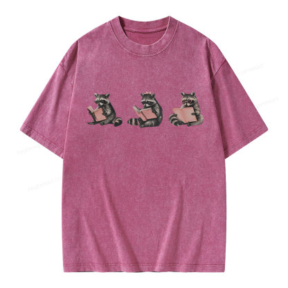 Pagewings Funny Raccoon Bookish Gift Unisex Washed T-shirt