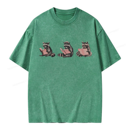 Pagewings Funny Raccoon Bookish Gift Unisex Washed T-shirt