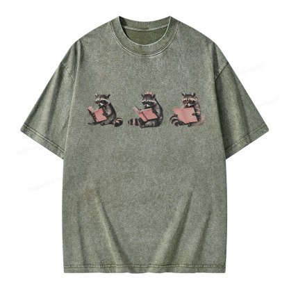 Pagewings Funny Raccoon Bookish Gift Unisex Washed T-shirt