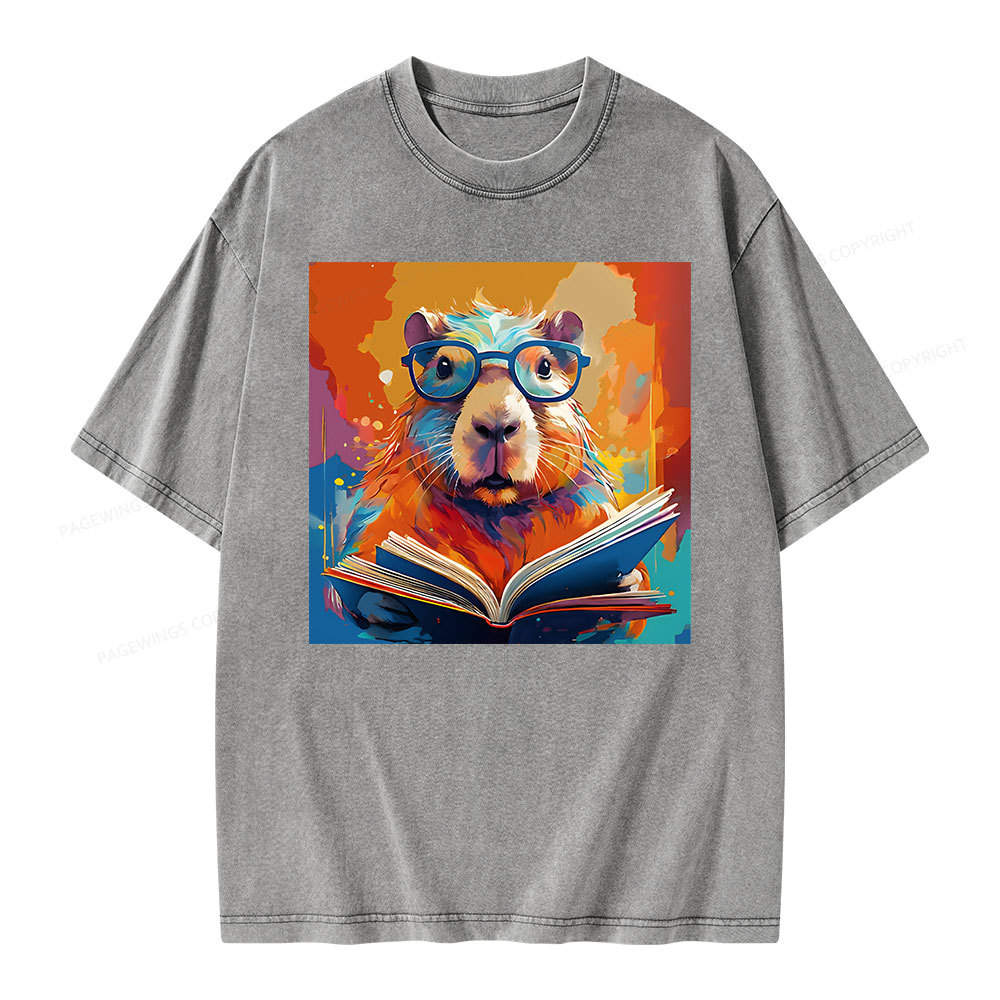 Pagewings Reading Capybara Unisex Washed T-shirt