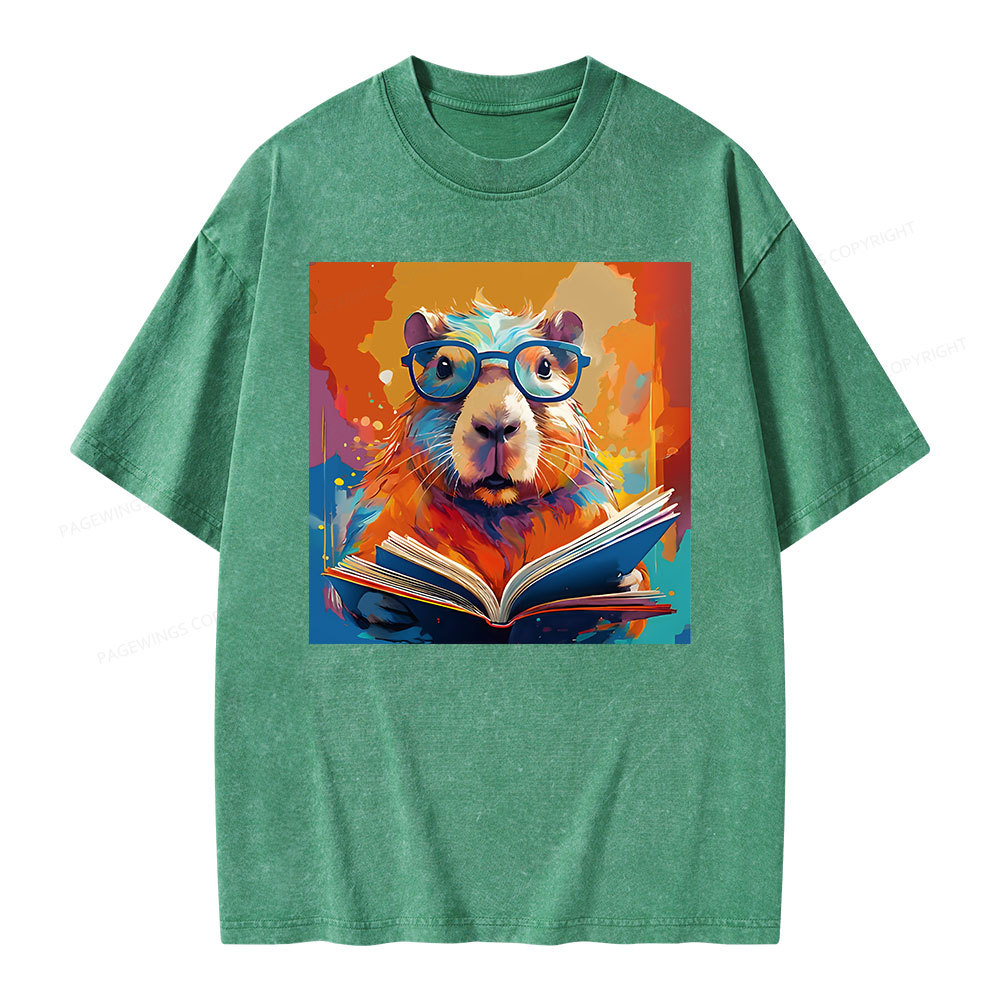 Pagewings Reading Capybara Unisex Washed T-shirt