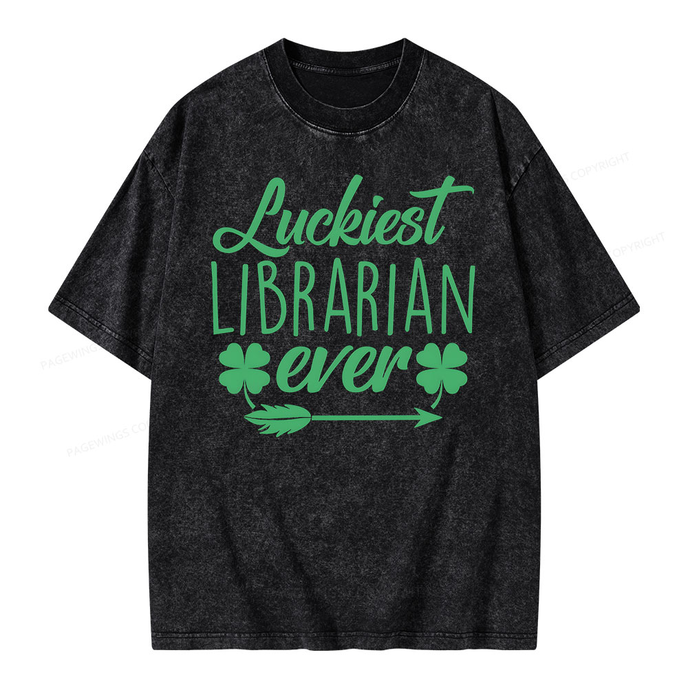 Pagewings Luckiest Librarian Unisex Washed T-shirt