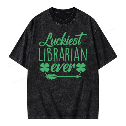 Pagewings Luckiest Librarian Unisex Washed T-shirt