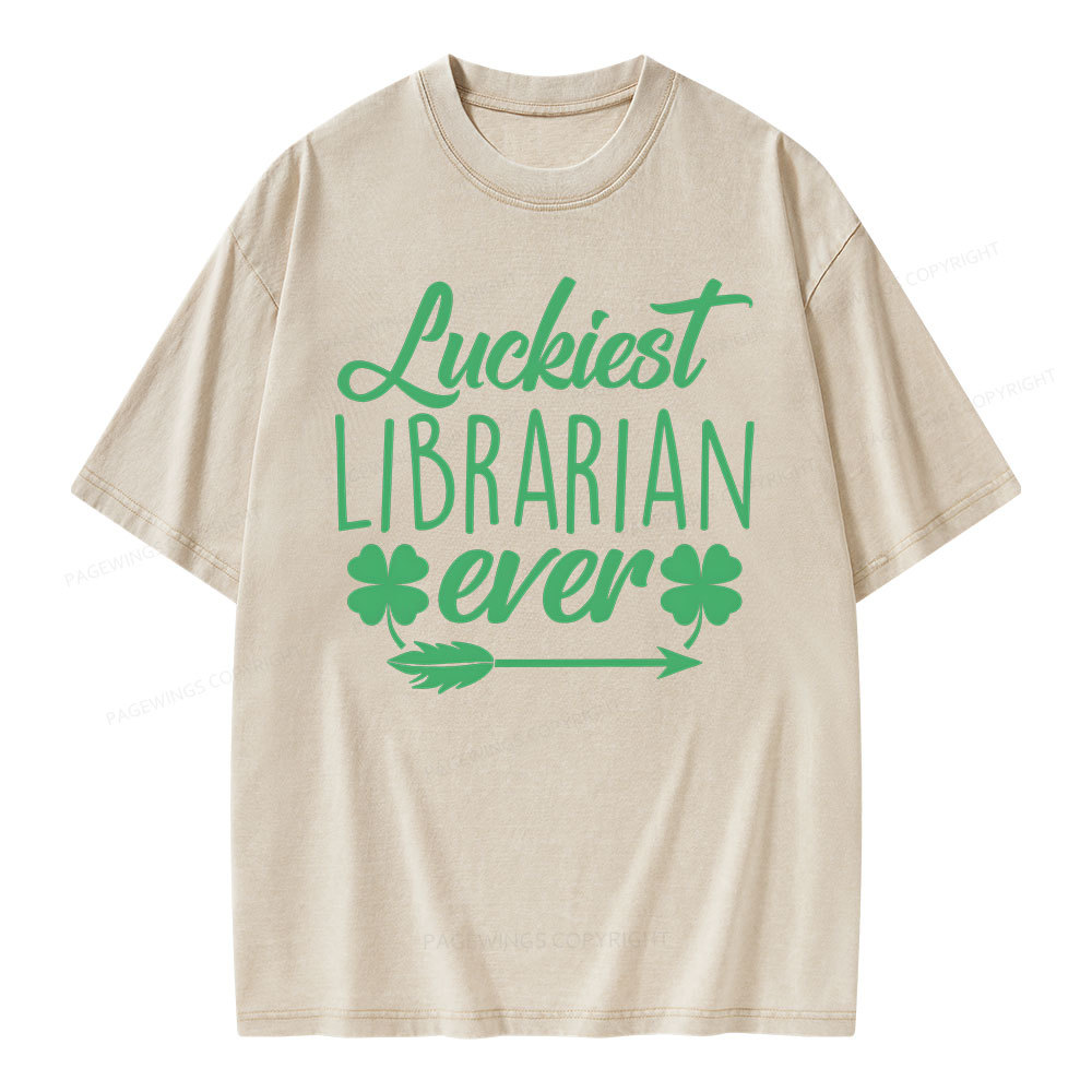 Pagewings Luckiest Librarian Unisex Washed T-shirt