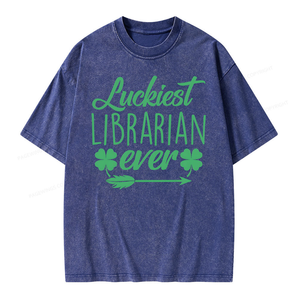 Pagewings Luckiest Librarian Unisex Washed T-shirt