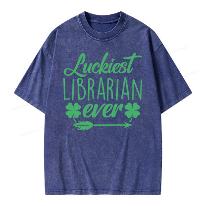 Pagewings Luckiest Librarian Unisex Washed T-shirt